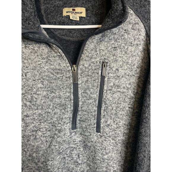 Woolrich Mens 2XL Grey Fleece Pullover Sweater Collared 1/4 Zip Chest Pocket - Picture 3 of 7